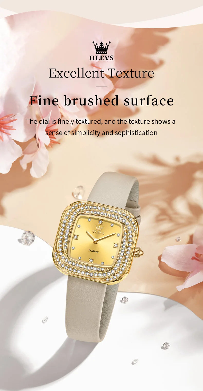 OLEVS 5512 Diamond Watch for Women Fashion Square Dial Leather Strap Waterproof Women's Dress Watches Original Quartz Wristwatch