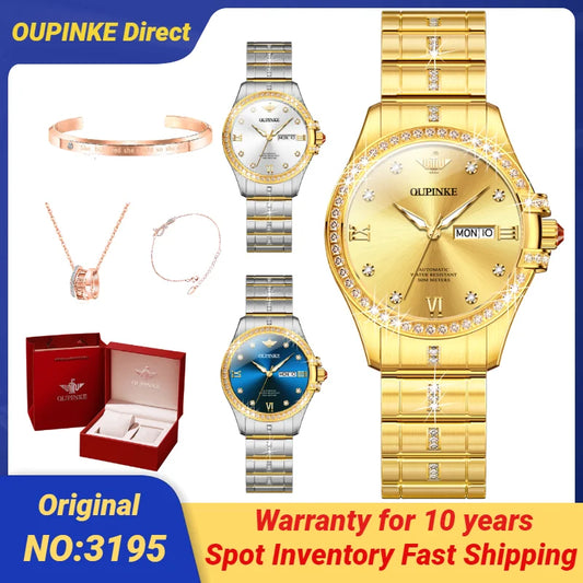 OUPINKE NEW Elegant Watch for Ladies Diamond Strap Stainless steel 50ATM Waterproof Dual Calendar Display Wristwatch Women