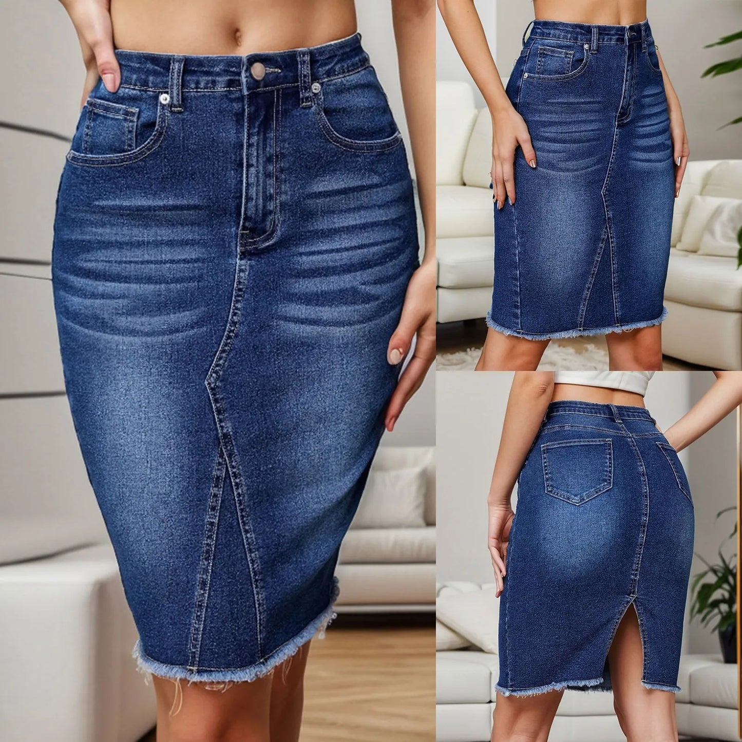 Fashion Tassel Hem Denim Skirt for Women 2023 Classic Irregular Design Midi Skirts Streetwear Back Slit Aesthetic Jeans Skirts