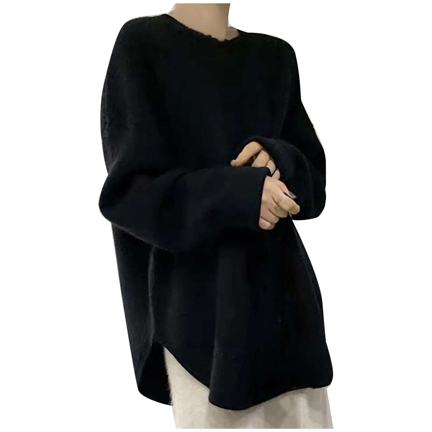 Winter Women's Elegant Irregular Hem Knitted Pullover Sweater Fashion Casual Loose Oversized Knitwear Sweaters Streetwear