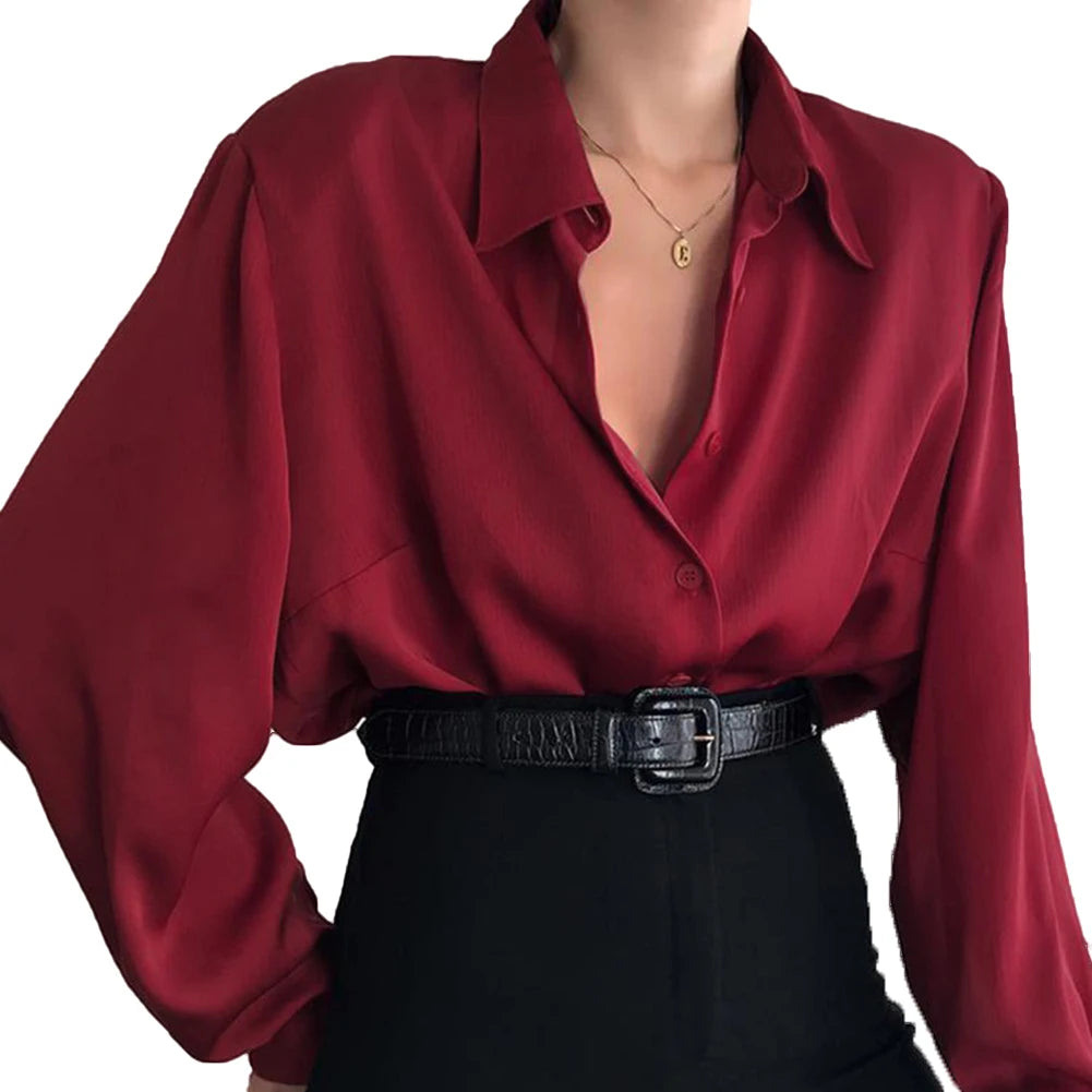 Women s Elegant V-Neck Blouse Ruffle Sleeve Button Down Shirt Stylish Loose Fit Lapel Top for Casual Wear