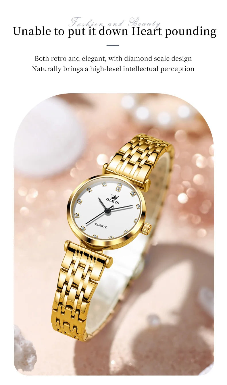 OLEVS New Women's Watches Top Original Luxury Elegant Stainless Steel Waterproof Ladies Wristwatch Simplicity Girls Dress Watch