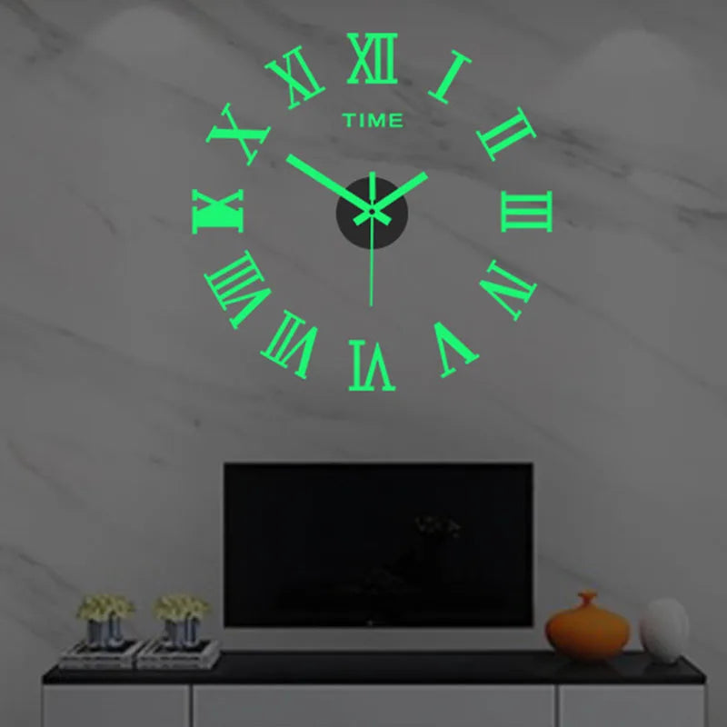 Fashion DIY Luminous Wall Clock For Living Room Design Europe Clock Stickers Acrylic Mirror Clocks Decorative Home Quartz Watch