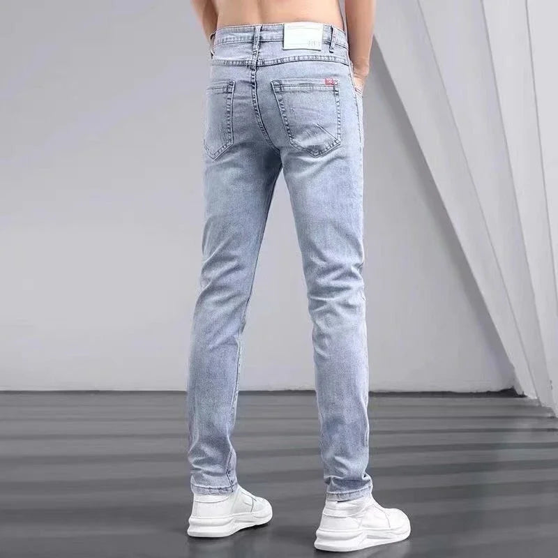 Boyfriend Daily All-match Pencil Distressed Jeans Men Casual Slim Fit Denim Pants Narrow Leg Ripped Pants Skinny Solid Trousers