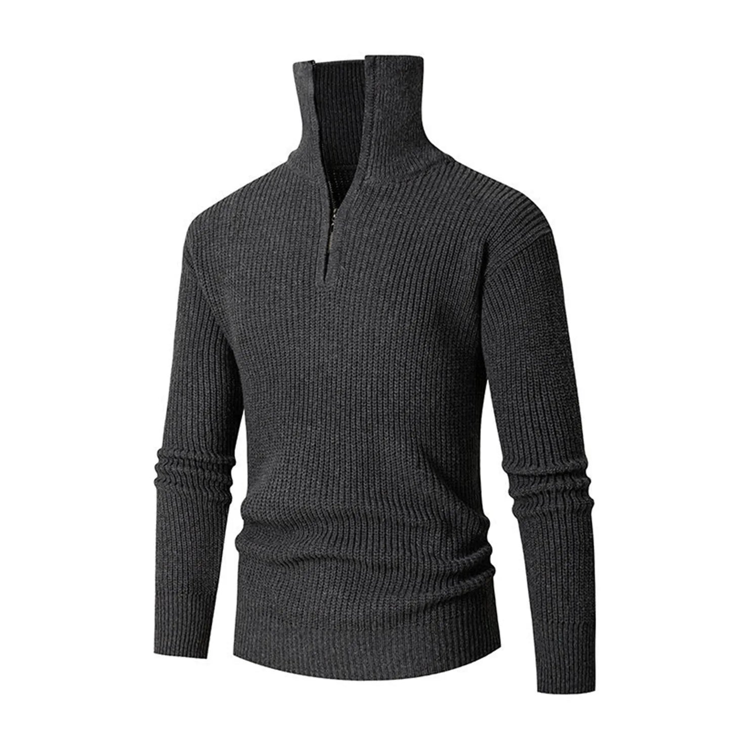 Men'S Long-Sleeved Knitted Lapel Solid Color Pullover Spring And Autumn Long-Sleeved Pullover Sweatshirt Ropa Hombre