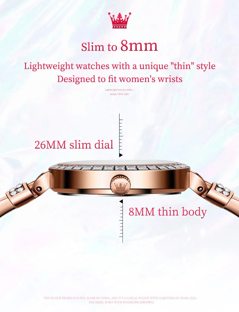 Original OLEVS Ultra Thin 8mm Dial Watch for Women Luxury Diamond Wristwatch Fashion Elegant Ladies Watches Relógio Feminino