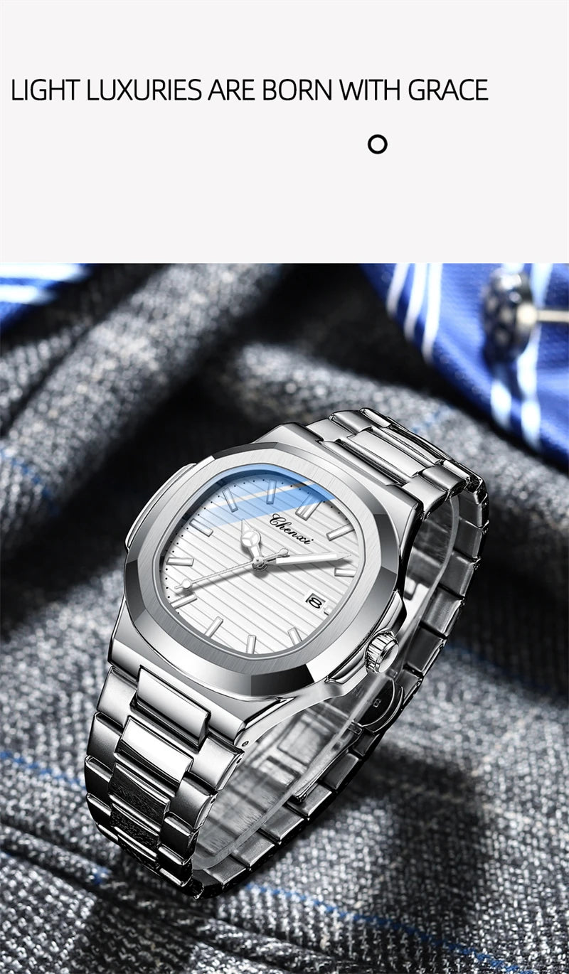 CHENXI 8222 Men's Quartz Watch Luxury Stainless Steel Wristwatch Waterproof Luminous Date Male Clock Watches Gift