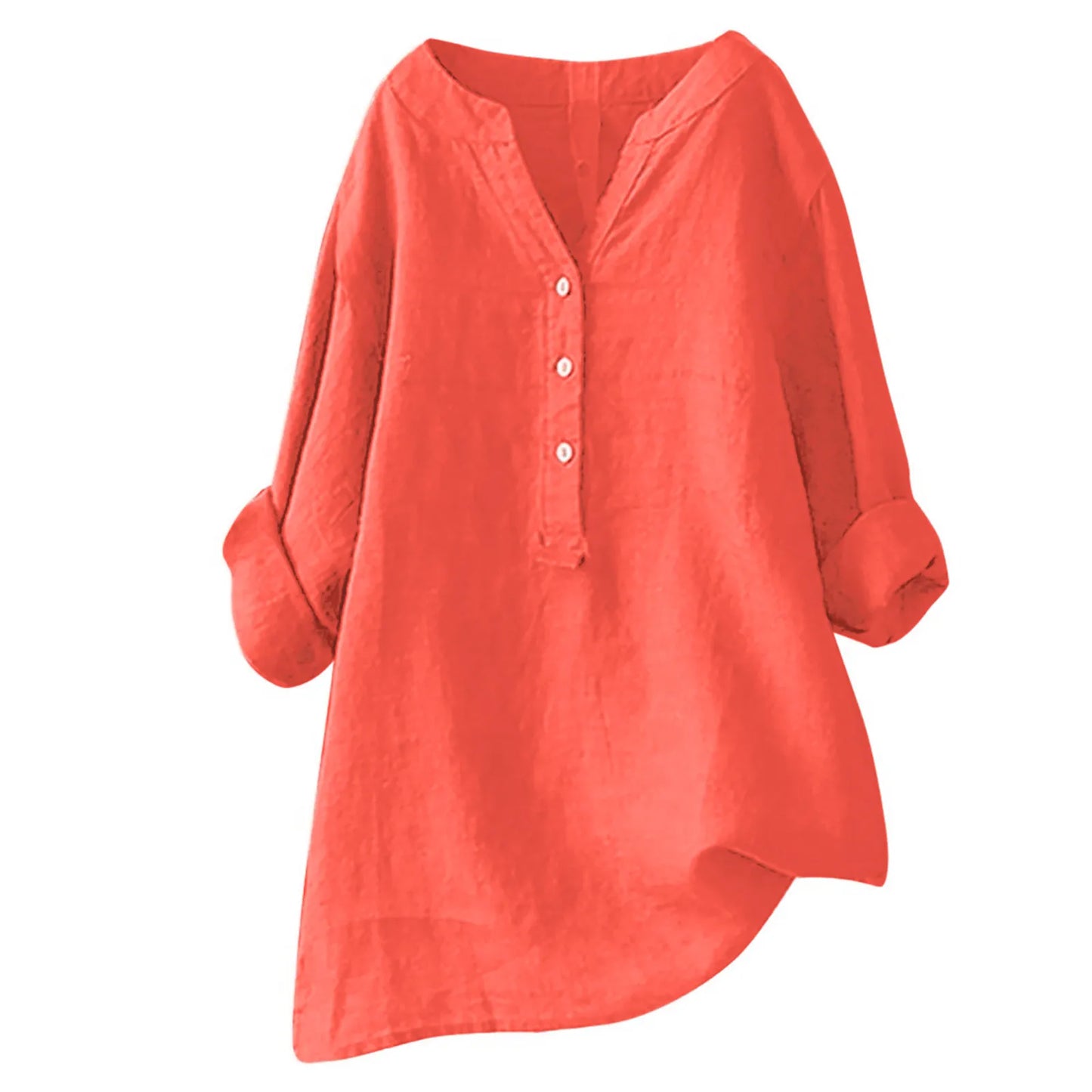 Women Solid Color Loose V-Neck Shirt  Button Loose Fit Long Sleeve Lady Tops Female Half Open Collar Casual Blouse Top