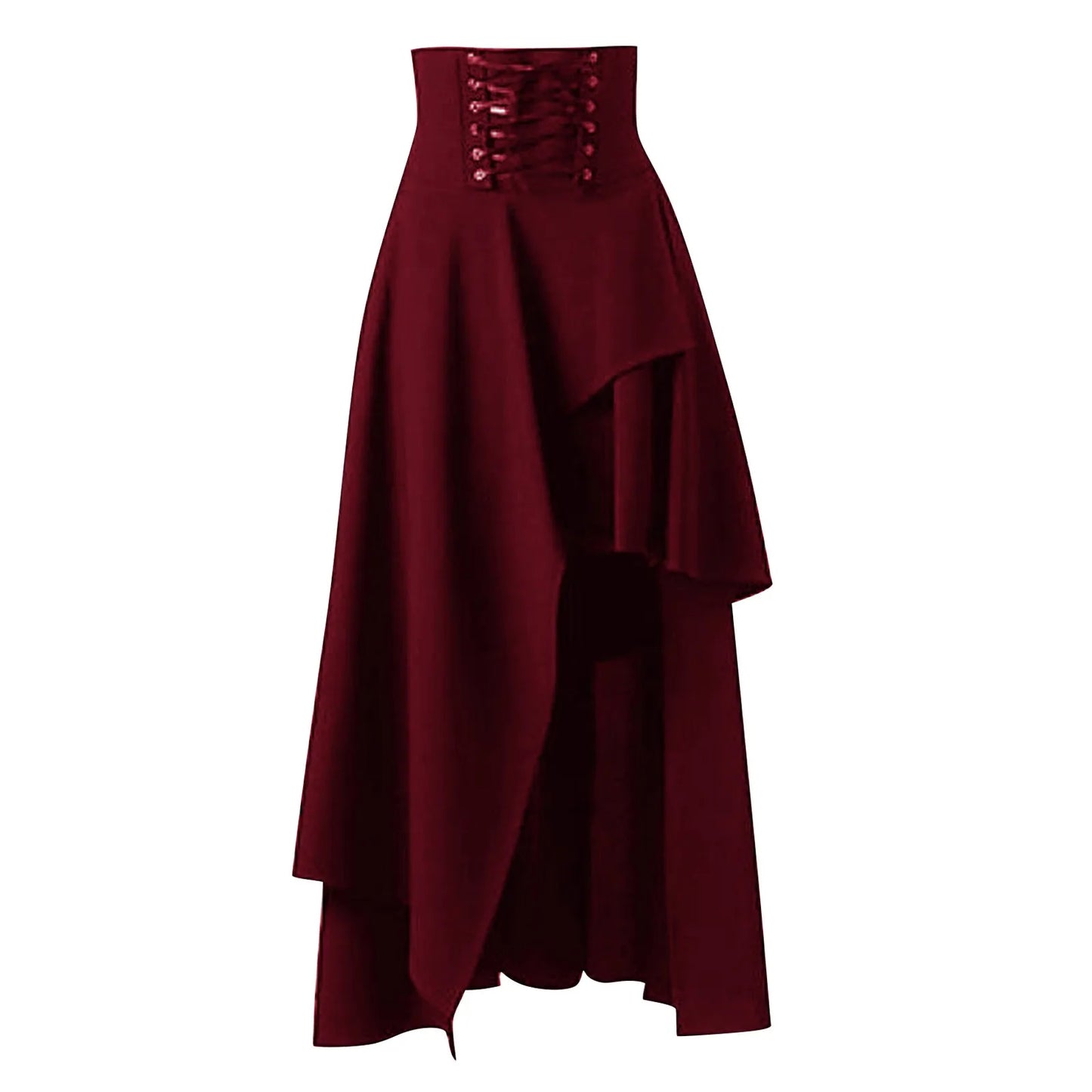 Vintage Women Gothic Skirts 19s Medieval Lace-Up A Line Midi Skirt Black Victorian Asymmetrical Skirt Y2K Costumes Faldas