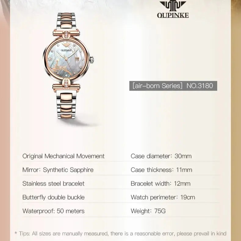 OUPINKE 3180 Luxury Women Automatic Mechanical Watch Elegant Ceramic Elk Diamond Waterproof Watch Fashion Women Watch Girl Gift