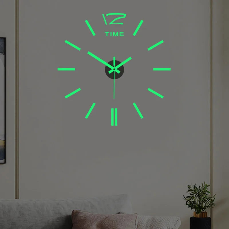 Fashion DIY Luminous Wall Clock For Living Room Design Europe Clock Stickers Acrylic Mirror Clocks Decorative Home Quartz Watch