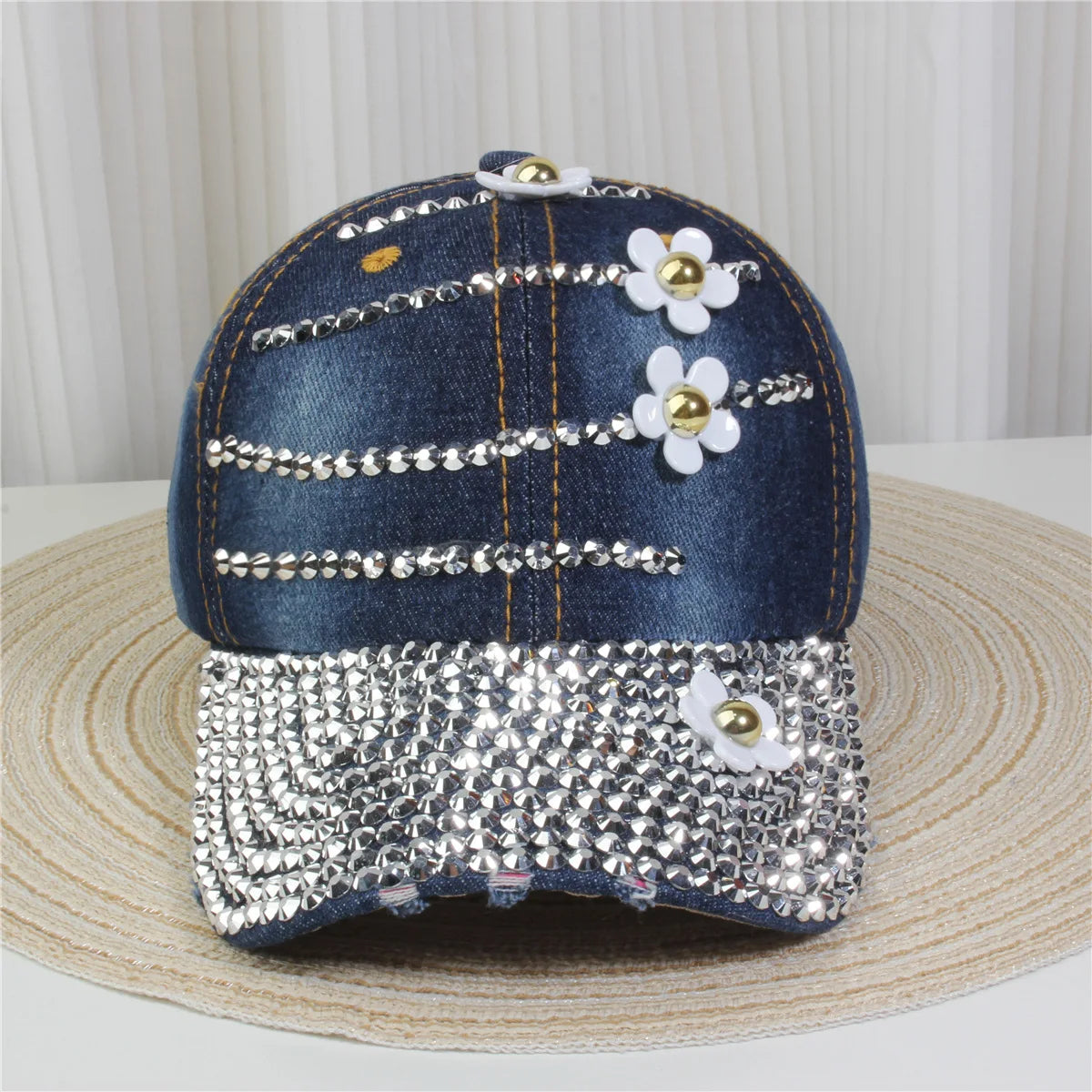 Women's Baseball Cap Diamond Painting Embroidery Flower Denim Snapback Hats Jeans Woman Female Cap Cowboy Summer Sun Hat