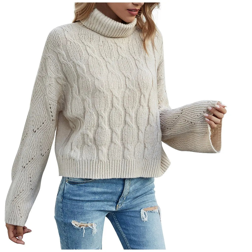 Turtleneck Twist Long Sleeve Sweater for Women 2024 Autumn Winter Korean Fashion New Style Solid Color Pullover Knitted Sweater