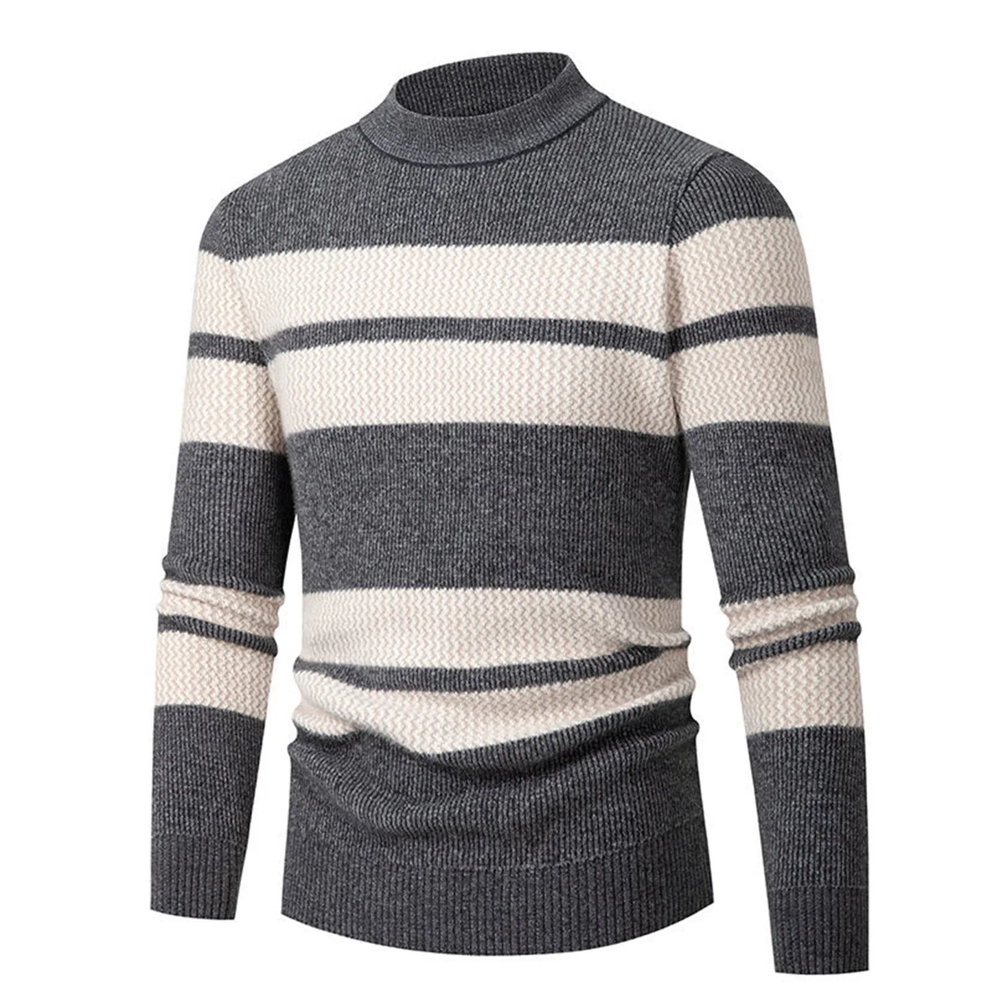 New Autumn Warm Knitted Pullover Men'S Sweater High O-Neck Patchwork Casual Slim Sweaters Male Basic Fit Knitwear Men Clothing