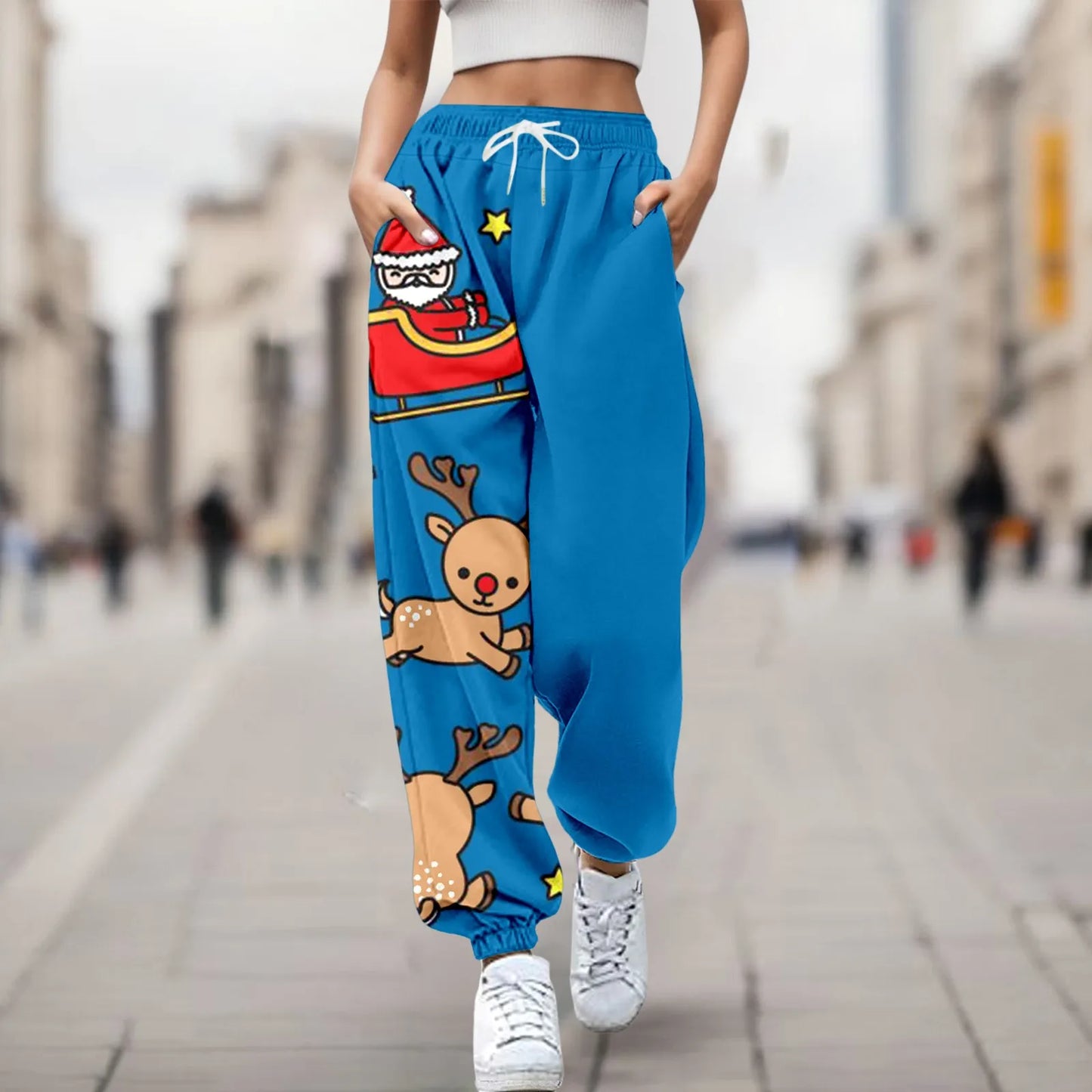 Women Merry Christmas Fashion Trousers Deer Xmas Print Bottom Sweatpants Sweatpants Gym Fitness Training Pants Female Joggers