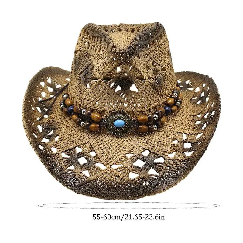 Mens Straw Cowboy Hat Unisex Beach Hat Cow Boy Hat With Hat Band For Men Women Breathable Lightweight Sun Protection