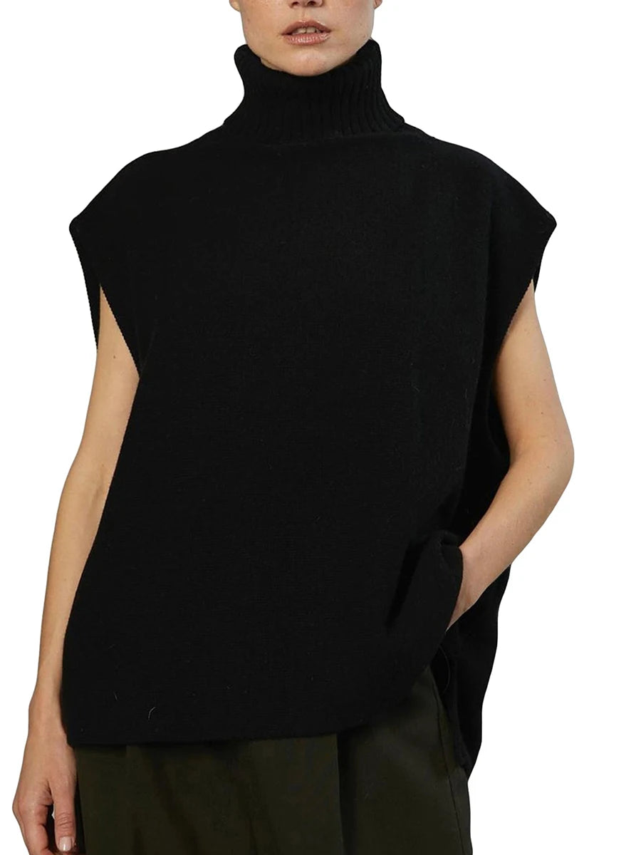 Women Knit Vest Sleeveless Turtleneck Solid Loose Tank Top Sweater for Casual Daily