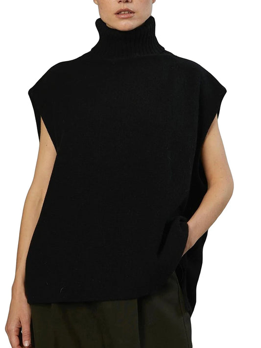 Women Knit Vest Sleeveless Turtleneck Solid Loose Tank Top Sweater for Casual Daily