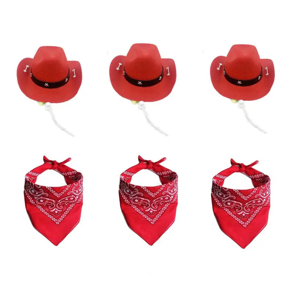 Cute Pet Hat Bandana Pet Cowboy Hat Scarf Set Stylish Western Cowboy Dog Costume Set Breathable Hat Adjustable Scarf for Dogs